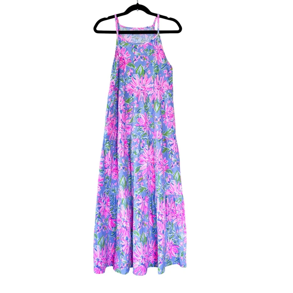 NWT! Lilly Pulitzer Periwinkle Pink Sunrise Bay Harleigh Maxi Dress Size M 6-7Y - Image 1 of 4