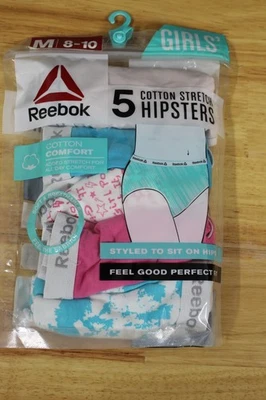 Bragas Hipsters Reebok de Algodón Elastizadas para Niñas-Paquete de 5-Turquesa-Medianas (8/10)-NUEVAS EN PAQUETE Foto 1 de 3