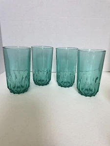LUMINARC Glasses Aqua Teal Green Turquoise Rare Set Of 4 - Picture 1 of 6