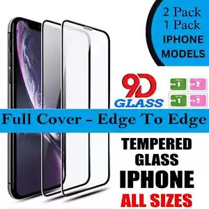 Screen Protector For iPhone 15 11 Pro Max XR XS  1 -2 PACK NEW Tempered Glass 9D - Picture 1 of 6