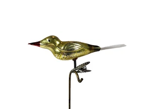 Antiker Glas Clip-On Vogel Weihnachtsschmuck Spinnglas Germany GELB *LESEN* - Bild 1 von 18