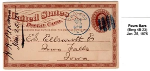 1875 UX3 Chicago IL Blue 4-Bar Fancy CCL to Iowa Falls IA - Picture 1 of 2