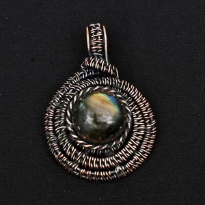 Labradorite  Gemstone Copper Wire Wrapped Pendant Handmade Jewelry For Gift - Picture 1 of 5