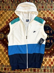 Vintage 80s Nike Mens M Spell Out Terry Cloth Sleeveless Full Zip Hoodie - Picture 1 of 6