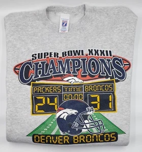 VTG 1990s DENVER BRONCOS SWEATSHIRT SUPER BOWL XXXII CHAMPIONS~XL~shirt 32 gray - Picture 1 of 8