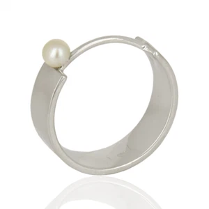 925 Sterling Fine Silver Pearl Gemstone Wide Band Ring For Engagement & Wedding - Picture 1 of 7