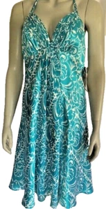 Donna Ricco Silk Tea Length Halter Dress Women's 8P Blue NWT - Picture 1 of 12