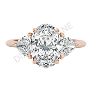 3.00 Ct Oval Cut Certified Lab Grown Diamond Women's Ring Solid 18kt Rose Gold - Picture 1 of 7