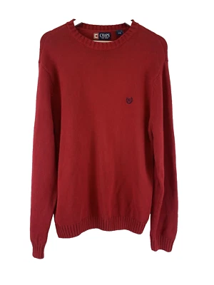 Chaps Ralph Lauren Red Crewneck Sweater Cotton Pullover Ribbed Hem Mens Large - Image 1 of 4