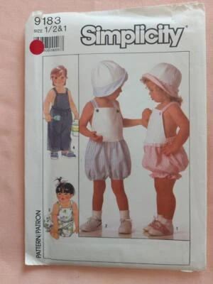 Simplicity 9183 Toddler's Overalls, Rompers & Hat Pattern Size 1/2-1 - Image 1 of 2