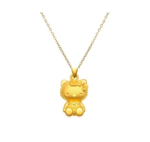 Gold Titanium 3D Bow Hello Kitty Cat Pendant Chain Necklace - Picture 1 of 3