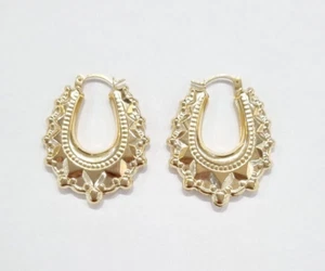 9ct Gold Victorian Creole Gypsey Hoop Earrings 9ct Yellow Gold Oval - Picture 1 of 13