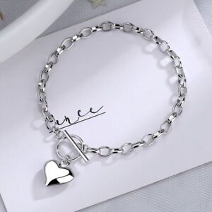 Beautiful Heart Charm Bracelet 925 Sterling Silver Women Girls Jewelry Gift UK