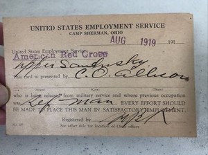 United States Employment Service Card ￼American Red Cross 1919 ￼Old Military ￼