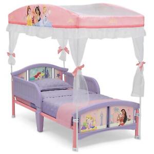 Little Girls Toddler Canopy Bed Disney Princess Kids Side Rails Children New