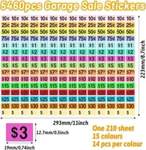 5460 Pcs Garage Sale Stickers, 1/2" X 3/4" Yard Sale Price Stickers Price Tags S - Picture 1 of 6