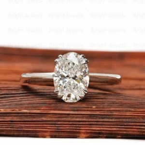 Moissanite Oval Cut D Solitaire Double Prong Wedding Ring 14k White Gold Plated - Picture 1 of 6