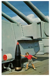 Wilmington NC U.S.S. North Carolina Ship Child 16" Shell Vintage Chrome Postcard - Picture 1 of 3