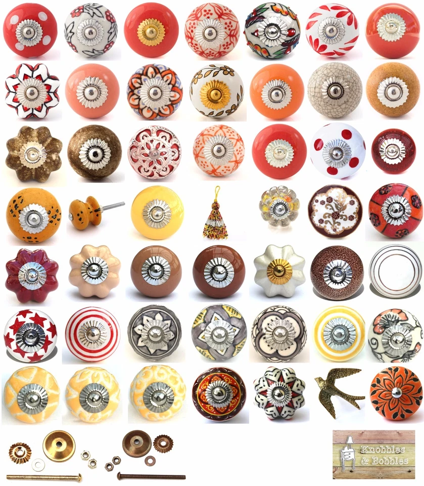Red brown gold ceramic knobs drawer pulls cupboard door knobs porcelain china - Image 1 of 1