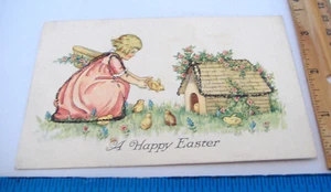 VINTAGE OSTERPOSTKARTE ~ FROHE OSTERN ~ HERGESTELLT IN DEN USA ~ J.P., N.Y. - Bild 1 von 2