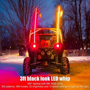 2 Pcs LED Whip Lights 20 Colors Waterproof Off Roaded Flagpole RGB Light With - Picture 1 of 12