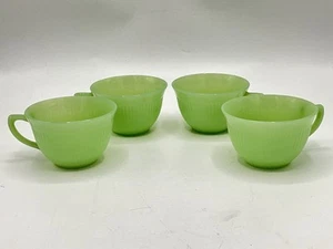 (4) vintage 1950s green jadeite ribbed glass coffee cups - Picture 1 of 3