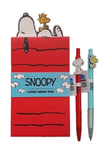 OFFIZIELLES SNOOPY & WOODSTOCK LINIERTES NOTIZBLOCK & DRUCKBLEISTIFT-SET PEANUTS NEU! - Bild 1 von 1