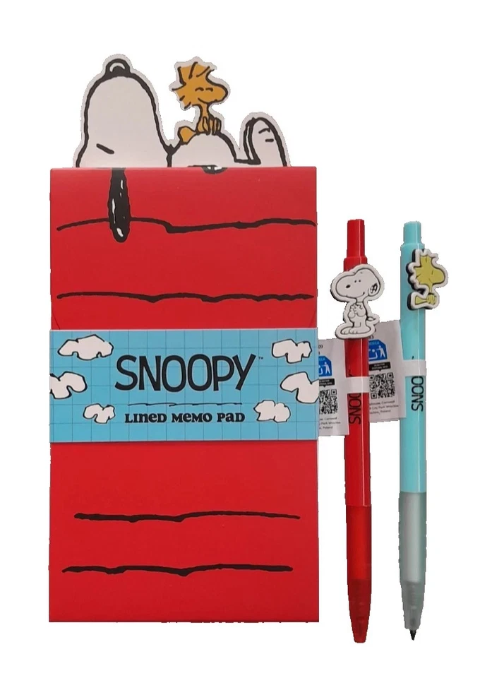 OFFIZIELLES SNOOPY & WOODSTOCK LINIERTES NOTIZBLOCK & DRUCKBLEISTIFT-SET PEANUTS NEU! - Bild 1 von 1