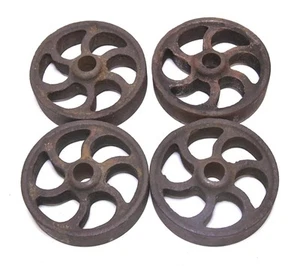 4 VINTAGE INDUSTRIAL CAST IRON MATCHING PAIR OF CASTER WHEELS GREAT REPURPOSE - Picture 1 of 10