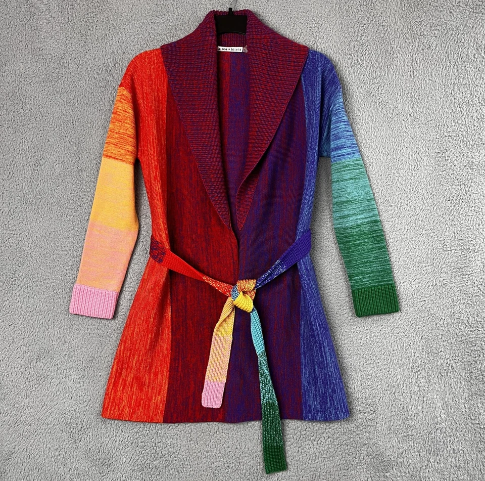 Alice + Olivia Marketta Wool Belted Rainbow Cardigan Sweater Womens XS RARE - Image 1 of 4