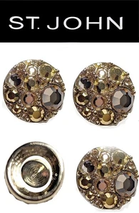 St John Knits (0.5 Inch) Soft Gold Tone & Gold Crystal Round Replacement Buttons - Picture 1 of 1