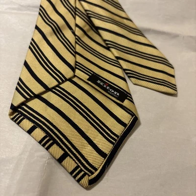Corbata diagonal Kiton Napoli siete pliegues 100 % seda amarillo negro L~60" Foto 1 de 4