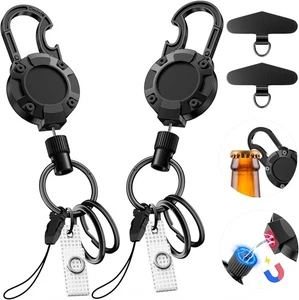 Paquete de 2 carretes de insignia de llavero retráctil magnético con mosquetón y abrebotellas  - Imagen 1 de 8