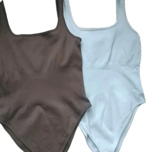 OQQ Bodys Creme & Braun Gr. XL Neu OHNE Etikett 2 Druckknöpfe ohne Bügel - Bild 1 von 11