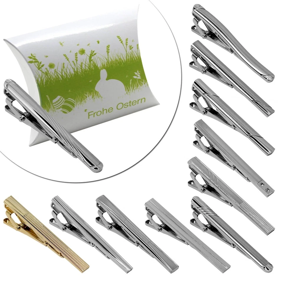 Krawattenklammer + Etui Box Krawattennadel Schlips Hochzeit Edelstahl Silbern - Bild 1 von 1