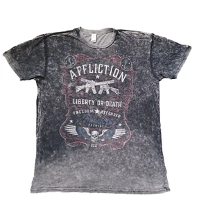 Affliction T Shirt Mens XXL Gray Graphic Logo Skull Flag Distressed Thin Y2K USA - Picture 1 of 21