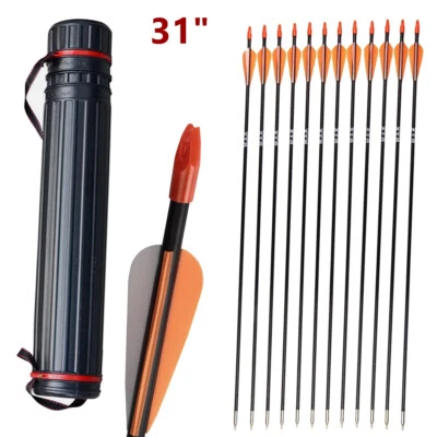 12Pcs Archery 31" Fiberglass Arrows +/or Quiver for Compound Recurve Bow Hunting - Image 1 of 4