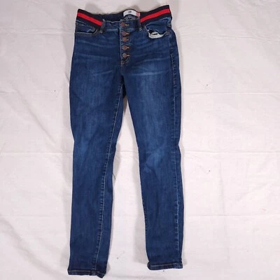 Cabi Button Fly Skinny Blue Jeans Womens 8 Multicolor Waistband Preppy FLAWS - Image 1 of 4