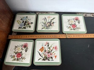 Vintage Pimpernel Coaster Flowers Square Cork Backs Set Of 5 - Picture 1 of 24