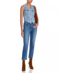 Re/Done Anthropologie Ultra High Rise 70s Stove Pipe Jeans 32 Straight Raw Hem - Picture 1 of 16