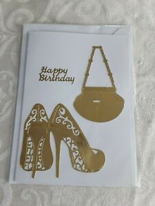 Handmade Birthday Size A6 Gold shoes and Bag