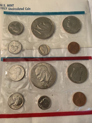OGP-1977 US Mint Set Uncirculated 12 Coin Set P & D Mints w/TWO IKE DOLLARS Cover