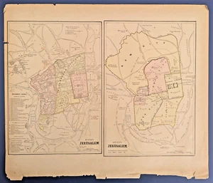 Original 1883 Map of Modern and Ancient Jerusalem Lithograph W.H. De Puy - Picture 1 of 3