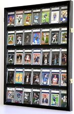 Graded Trading Card Display Case 35 Sport Baseball Football Black Wood Cabinet