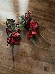 New set of poinsettias table decorations 17” long pine cones (2) - Picture 1 of 4