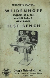 Joseph Weidenhoff 500 501 501D Generator Test Bench Operator's / Parts Manual - Picture 1 of 7