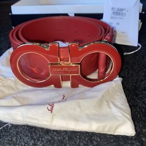 100% Authentic Salvatore Ferragamo Belt Embossed Red And Gold With Tags!