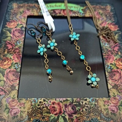 Michal Negrin Conjunto Delicado Azul Turquesa Romántico Y Collar Pendientes Caja de Regalo Foto 1 de 4