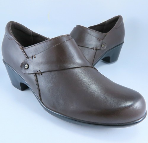 Mocassini Clarks GENETTE FROLIC donna taglia 10M pelle marrone zip laterale shooties