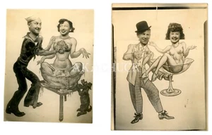 Foto d'epoca anni 40 (2) CABINA ARCADE RITAGLIATA dama nuda vasca vetro CANE MARINAIO - Foto 1 di 3